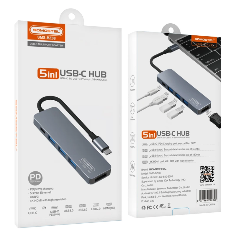 SOMOSTEL SOMOSTEL SMS BZ08 5 In 1High Power USB C Hub