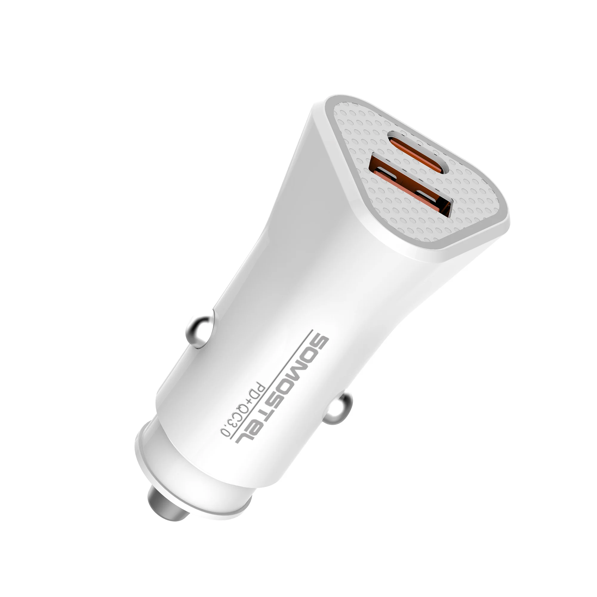 CARGADOR COCHE CARGA RAPIDA PD + QC 38W 3A + CABLE PD USB-C A USB-C BLANCO